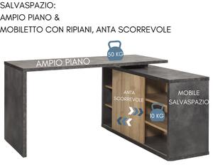 Scrivania Pc Ufficio Angolare Tavolo per Computer con Mobiletto Salvaspazio 1 Anta 6 Ripiani, in Legno cm 150x120x74