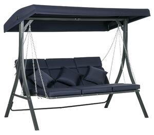 Outsunny Dondolo da Giardino 3 Posti con Cuscini, Seduta Chaise Longue e Tettuccio, 198x118x168 cm, Blu Scuro
