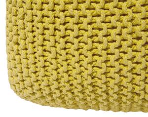 Pouf ottomana giallo in cotone lavorato a maglia perline EPS riempimento quadrato piccolo poggiapiedi 50 x 50 cm Beliani