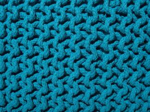 Pouf ottomana blu in cotone lavorato a maglia perline EPS riempimento quadrato piccolo poggiapiedi 50 x 50 cm Beliani