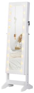 Homcom Armadio Specchio Portagioie Organizzatore per Gioielli Bloccabile con 20 Luci LED, Bianco, 40x37x146 cm|Aosom