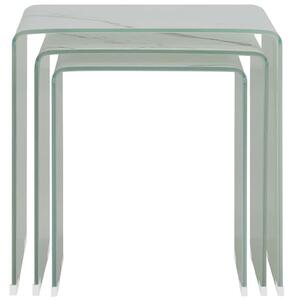 Tavolini ad Incastro 3pz Marmo Bianco 42x42x41,5cm in Vetro