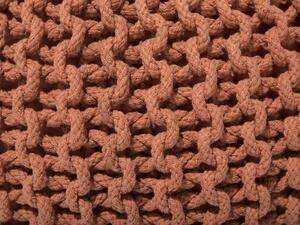 Pouf ottomana in cotone lavorato a maglia in rame perline EPS riempimento rotondo piccolo poggiapiedi 50 x 35 cm Beliani