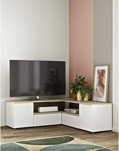 Tavolo TV in rovere decorato in bianco naturale 130x46 cm Angle - TemaHome