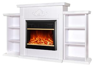Camino Elettrico da Pavimento 78x115x27 cm Effetto Fiamma 1500W Firida & Mars Bianco