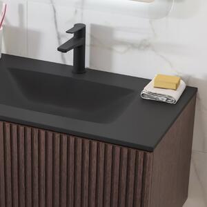 Mobile bagno sospeso 80cm effetto cannettato con lavabo nero KDS-80L - KAMALU
