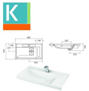 Mobile bagno sospeso 80cm cassetto e lavabo integrato SP-80 - KAMALU
