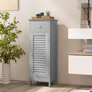 Costway Mobile bagno salvaspazio con cassetto e anta a persiana, Mobiletto multiuso da terra con ripiano regolabile Grigio
