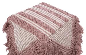 Pouf in cotone rosa con nappe e strisce decorative Boho Rustic Beliani