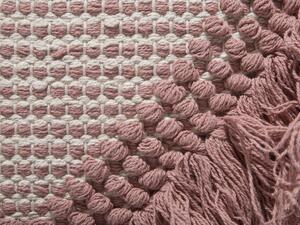 Pouf in cotone rosa con nappe e strisce decorative Boho Rustic Beliani