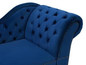 Chaise longue di colore blu versione destra in Velluto abbottonato testa chiodata Stile Chesterfield Beliani
