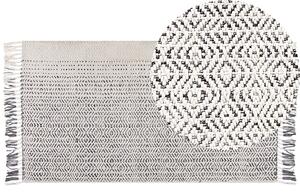 Tappeto Bianco e Grigio Lana Cotone 80 x 150 cm Tessuto a mano a trama piatta con nappe Beliani