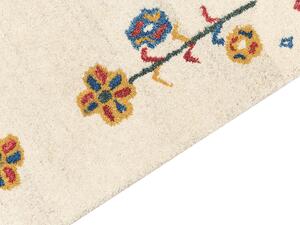 Tappeto Gabbeh di lana beige 140 x 200 cm realizzato a mano con motivo floreale stile tradizionale camera da letto soggiorno Beliani