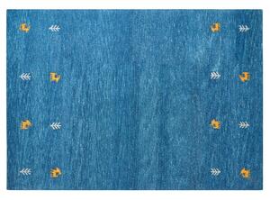 Tappeto in lana blu 140 x 200 cm, trapuntato a mano con motivi animali occidentali e design rustico Beliani