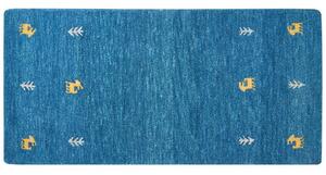 Tappeto in lana blu 80 x 150 cm, trapuntato a mano con motivi animali occidentali e design rustico Beliani