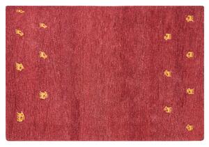 Tappeto Gabbeh di lana rossa fatto a mano con motivo animale 140 x 200 cm stile boho soggiorno camera da letto Beliani