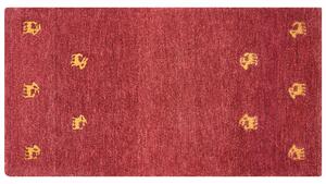 Tappeto Gabbeh di lana rossa fatto a mano con motivo animale 80 x 150 cm stile boho soggiorno camera da letto Beliani
