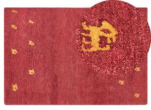 Tappeto di lana rossa fatto a mano con motivo animale 140 x 200 cm stile boho soggiorno camera da letto Beliani
