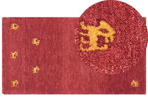 Tappeto di lana rossa fatto a mano con motivo animale 80 x 150 cm stile boho soggiorno camera da letto Beliani