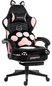 Sedia da gaming ergonomica, con poggiapiedi, rivestita in tessuto, regolabile, design a forma di zampe di gatto, colore rosa e nero