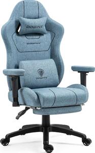 Sedia da gaming in tessuto, con imbottitura a molle insacchettate, supporto lombare massaggiante, poggiapiedi, dimensioni XXL, ergonomica, colore grigio