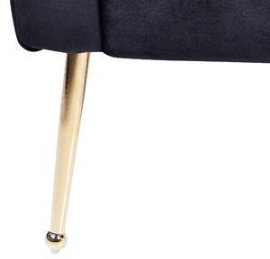 Chaise longue con tappezzeria in velluto nero Seduta capitonné a doppia estremità con gambe in metallo dorato Beliani
