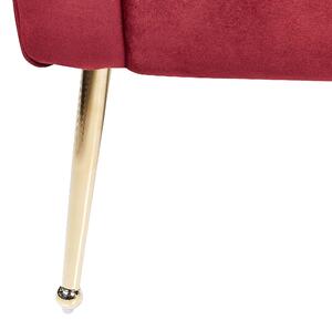 Chaise longue con tappezzeria in velluto rosso scuro Seduta capitonné a doppia estremità con gambe in metallo dorato Beliani