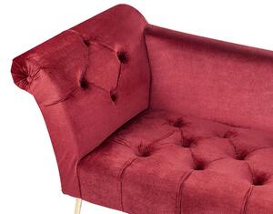 Chaise longue con tappezzeria in velluto rosso scuro Seduta capitonné a doppia estremità con gambe in metallo dorato Beliani