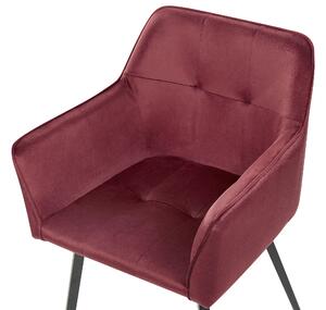 Set di 2 sedie da pranzo con sedile imbottito in velluto rosso con braccioli e gambe in metallo Nero Beliani