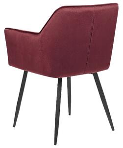 Set di 2 sedie da pranzo con sedile imbottito in velluto rosso con braccioli e gambe in metallo Nero Beliani