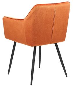 Set di 2 sedie da pranzo con sedile imbottito in velluto arancione con braccioli e gambe in metallo Nero Beliani