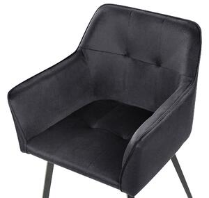 Set di 2 sedie da pranzo con sedile imbottito in velluto nero con braccioli e gambe in metallo Nero Beliani