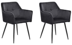 Set di 2 sedie da pranzo con sedile imbottito in velluto nero con braccioli e gambe in metallo Nero Beliani