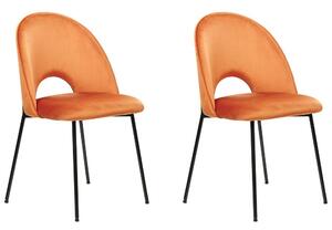 Set di 2 sedie da pranzo rivestimento in velluto arancione gambe nere glamour retrò Beliani