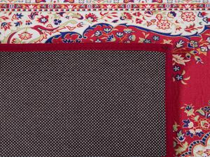 Tappeto tappetino Tappeto Rosso Tessuto Poliestere Multicolore Motivo Orientale Floreale Fondo Rivestito In Gomma 80 x 150 cm Beliani