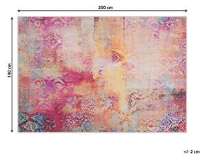 Tappeto tappetino Moquette Tessuto in poliestere Multicolore Motivo astratto Fondo rivestito in gomma 140 x 200 cm Beliani