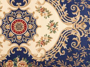 Tappeto tappetino Moquette Blu Bianco Tessuto in poliestere Motivo floreale vittoriano Fondo rivestito in gomma 80 x 150 cm Beliani