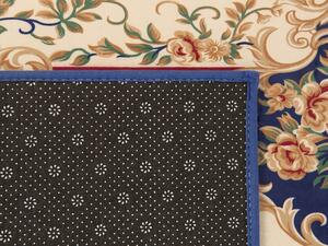 Tappeto tappetino Moquette Blu Bianco Tessuto in poliestere Motivo floreale vittoriano Fondo rivestito in gomma 80 x 150 cm Beliani