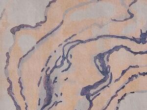 Tappeto tappetino Moquette Tessuto in poliestere beige e blu Motivo astratto Fondo rivestito in gomma 160 x 230 cm Beliani