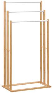 HOMCOM Portasciugamani da Terra in Bambù con 3 Sbarre in Acciaio, Autoportante, 48x25.8x94cm, Color Legno | Aosom