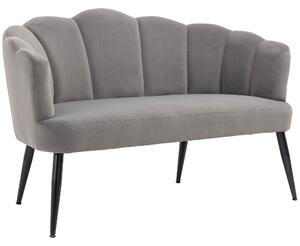 HOMCOM Divano 2 Posti in Velluto con Gambe in Metallo e Schienale a Conchiglia, 132x66x80cm, Grigio|Aosom