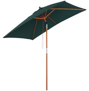 Outsunny Ombrellone da Giardino Inclinabile 2x1.5m, 6 Stecche, Palo in Legno e Apertura a Corda, Verde|Aosom