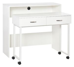 HOMCOM Scrivania per Camera e Ufficio con Cassetti e Ruote, Postazione di Lavoro Doppia o Singola, 100x36x88cm, Bianco|Aosom