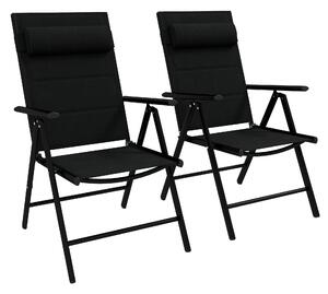 Outsunny Set 2 Sedie Pieghevoli con Schienale Reclinabile e Poggiatesta, in Alluminio e Poliestere, 54x67x108 cm, Nero|Aosom