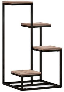 Outsunny Scaffale per Piante a 4 Livelli in Acciaio e Legno, 40x40x75.5 cm, Marrone e Nero|Aosom