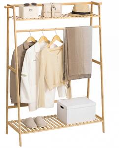 HOMCOM Appendiabiti in Bambù, Design Rialzato a 2 Livelli con Barra e 2 Ganci, 114x40x139 cm|Aosom