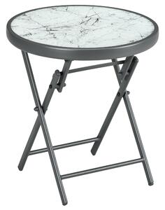 Outsunny Tavolino da Caffè per Giardino Pieghevole con Piano in Vetro Effetto Marmo, Ø45x50cm, Grigio|Aosom