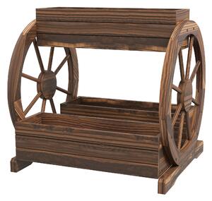 Outsunny Fioriera in Legno da Esterno a 2 Livelli con 3 Vasi e Ruote di Carro Stile Country, 64x54x60cm|Aosom