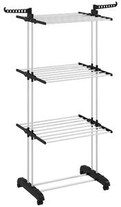 HOMCOM Stendibiancheria Pieghevole a 4 Livelli con Ali Girevoli e 4 Ruote, in Acciaio e PP, 73x64x177 cm, Nero|Aosom