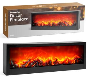 Bewello - Caminetto elettrico decorativo mobile per la mensola del camino o il tavolo - Caminetto con effetto fiamma a LED - Batteria o USB - 60 x 10 x 20 cm